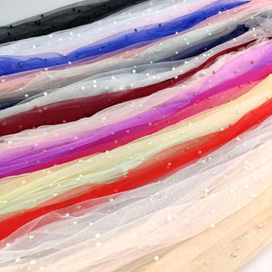 Tulle Diamond Shaped Pearl Beaded Lace Fabric