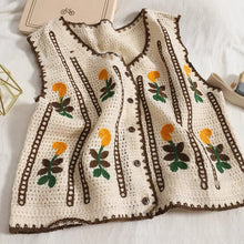 Load image into Gallery viewer, Sleeveless Crochet Contrast Embroidered Hollow Out Knit Vest Cardigan

