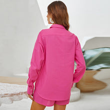 Load image into Gallery viewer, Long Sleeve Manmade Linen Shirt Shorts Sporty Fashion Two Piece Set
