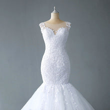 Load image into Gallery viewer, Lace Flower V Neck Sleeveless Bridal Wedding Dress
