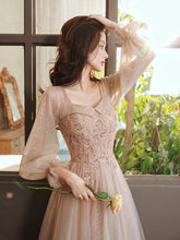 Load image into Gallery viewer, Elegant Long Sleeve Autumn Glittering Beaded Embroidery Champagne Evening Dress
