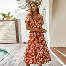 Laden Sie das Bild in den Galerie-Viewer, Summer Short Sleeve Polka Dot Leopard Print Dress
