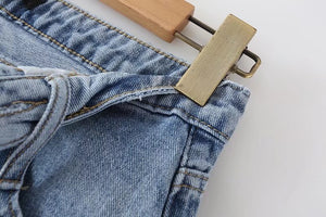 サイドスリット デストレス カットオフヘム デニム ショートパンツ