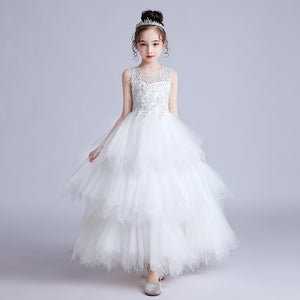 120-170cm 女の子用ロング パフィー プリンセスドレス ジュニア ウェディング フラワーガールドレス