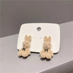 S925 Silver Needle Winter Autumn Cute Flocking Cute Animal Hare Small Stud Earrings