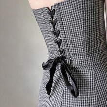 Load image into Gallery viewer, Lace Corss Tie Slim Elegant Strapless Black White Plaid Top
