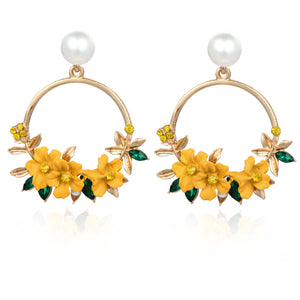 Fashion Elegant Polymer Clayins Flower Pearl Stud Earrings