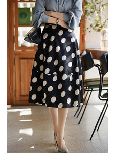 High Waist Draped Vintage Polka Dot A Line Skirt