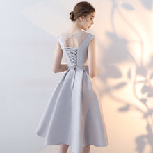Load image into Gallery viewer, Grey Slim Short Flare Lace Applique Embroidered Gathering Banquet Evening Dress
