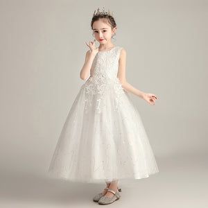 女の子用プリンセスドレス ロングウェディングフラワーガールドレス 3～12歳 ジュニアファンシードレス
