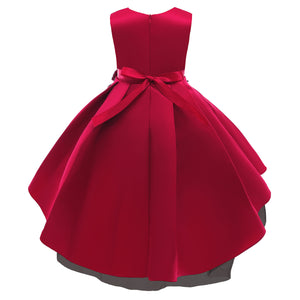 100-150cm Kids Dresses Sleeveless Princess Red Tulle Flower Girl Dress Piano Performance Dress