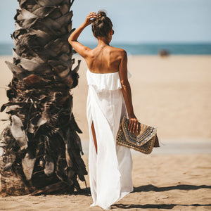 Summer White Rayon Loose Sexy Off Shoulder Beach Cover Up Dress Boho Long Strapless Maxi Dress