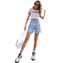Carica l&#39;immagine nel visualizzatore di Gallery, Pantaloncini in denim slim a vita alta e larghi casual
