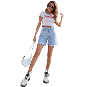 Pantaloncini in denim slim a vita alta e larghi casual