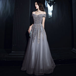 Banquet Sequin Off Shoulder Elegant Long Celebrity Annual Party Evening Dress