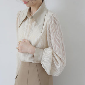Woman Peaked Lapel Vintage Spliced Embroidery Shirt