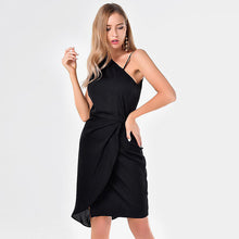 Laden Sie das Bild in den Galerie-Viewer, Manufacturer In-stock Womens Sexy Trendy One Shoulder Spaghetti Overlay Wrap Pleated Sheath Dress
