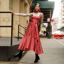 Load image into Gallery viewer, Women Red White Stripes Summer Maxi Dress
