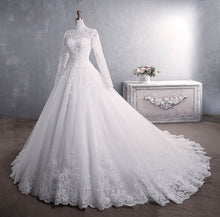 Load image into Gallery viewer, Lace Stand Collar Long Sleeve Big Train Plus Size Wedding Dress
