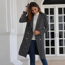Load image into Gallery viewer, black gray check wool mix trench co
