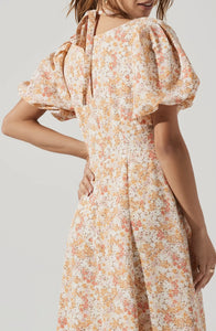Floral Print Cutout Shoulder Midi Casual Dress
