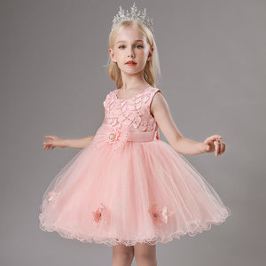 Girls Sleeveless Short Princess Tulle Puffy Flower Girl Dress