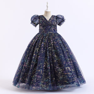 120-170cm 子供用 女の子 ロング ウェディング フラワーガールドレス パフィーチュール プリンセス ランタンスリーブ ジュニア 子供の日 パフォーマンス ファンシードレス