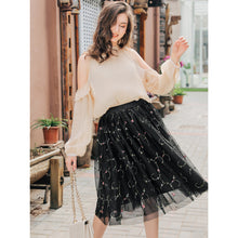 Load image into Gallery viewer, Floral Embroidered Multiple Layers High Waist Big Flare Tulle Skirt
