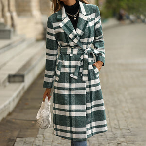 Women Oversized Double Breasted Plaid Tweed Overcoats