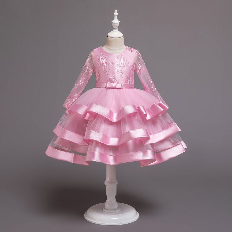 100-150cm 子供用フォーマルイベントプリンセスドレス 長袖 パフィーチュール ティアード パフォーマンスドレス