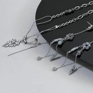 Chinese Style Earrings Long Metal Necklace Set