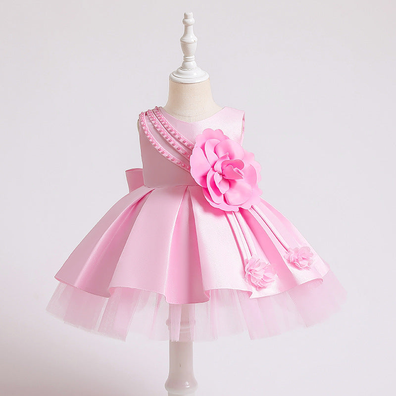70-100cm 女児用 生後1ヶ月 1歳 誕生日パーティードレス ウェディング フラワーガールドレス プリンセス パフィー ティアードドレス