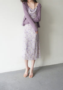 Lilac Purple Floral Spaghetti Strap Slim A Line Midi Casual Dress