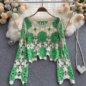 Oversized Crochet Long Sleeve Knit Top