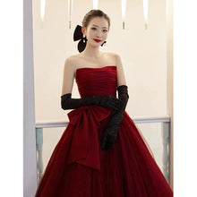 Load image into Gallery viewer, Burgundy Bridal Dress Puff Sleeve Long Princess Dress Stage Performance Birthday Puffy Evening Dress
