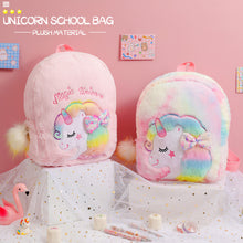 Load image into Gallery viewer, Unicorn Tie Dye Cartoon Plush Kids Bowknot Kindergarten Backpack Schoolbag
