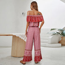 Load image into Gallery viewer, Off Shoulder Red Floral Spliced Casual Long Ladies Jumpsuit
