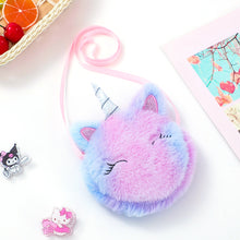 Charger l&#39;image dans la galerie, Kids Cute Coin Purse Kindergarten Girls Cartoon Plush Unicorn Round Sling Bag
