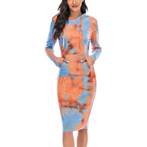 Tie Dye Long Sleeve Slim Hoodie Dress