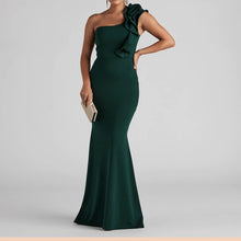 Load image into Gallery viewer, One Shoulder Ruffle Floor Length Mermaid Evening Dress
