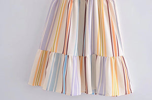 Colorful Striped Halter Neck Tie Backless Mini Casual Dress