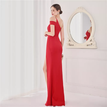 Load image into Gallery viewer, One Off Shoulder Cutout Bridal Long Sleeve Red Slim Mermaid Evening Dresses Car Model Exhibition Show Event Dresses
