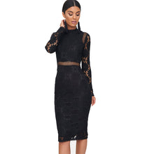 Laden Sie das Bild in den Galerie-Viewer, Elegant woman autumn spring wear knee length fashion women hollow out lace dress
