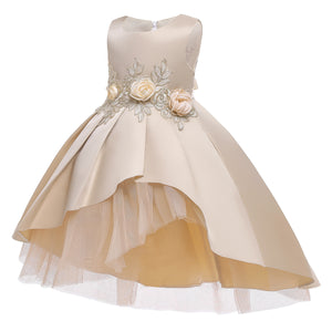 100-150cm 子供ドレス ノースリーブ プリンセス レッド チュール フラワーガールドレス ピアノパフォーマンスドレス