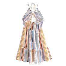 Load image into Gallery viewer, Colorful Striped Halter Neck Tie Backless Mini Casual Dress
