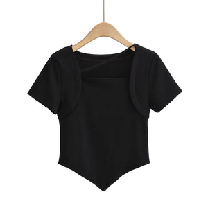 Five Colorway Square Neck Asymmetrical Short Sleeve T Shirt