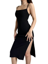 Load image into Gallery viewer, 6 Colorway French Style Spaghetti Slit Midi Casual Dress
