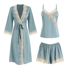 Load image into Gallery viewer, Satin Lace Tank Top Shorts Tie Robe Homewear Bathrobe Set
