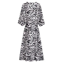 Load image into Gallery viewer, 2022 Autumn Animal Zebra Print Belted V Neck Single Breasted Midi Casual Dress
