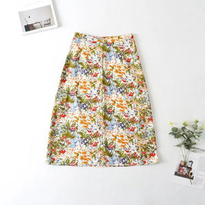 Printed Floral High Waist A Line Midi Pencil Skirt